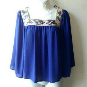Flying Tomato Blue Peasant Top